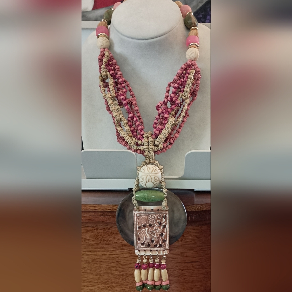 Chico's Multi strand elephant Beaded Statement Pendant Necklace